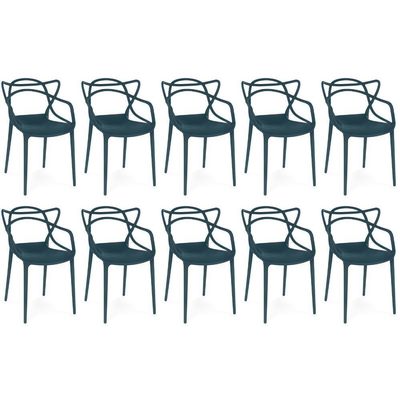 Kit 10 Cadeiras De Jantar Allegra Design Empilhável - Azul Marinho