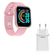 Kit 1 Smartwatch D20 Rosa Esportivo + 1 Base De Carregador