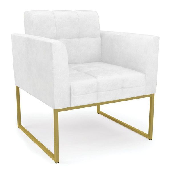 Poltrona Elisa Corano Branco Base Metálica Industrial Dourado - D'rossi