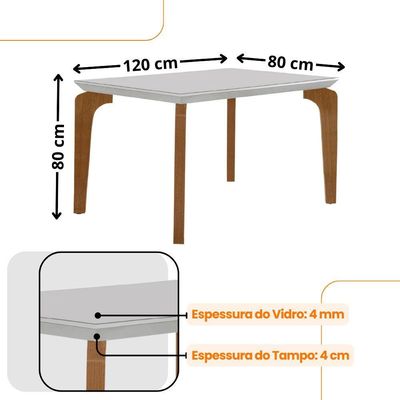 Conjunto Mesa Liz 120cm Com Vidro 4 Cadeiras Athenas Moderna Veludo Grafite Off White Imbuia