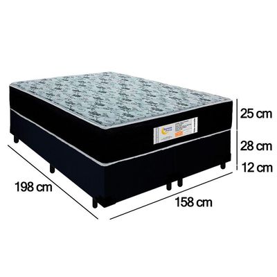 Cama Box Queen Bipartido Suede + Colchão Molas Ensacadas Sereneprime Sonnolux 158x198x65 Preto