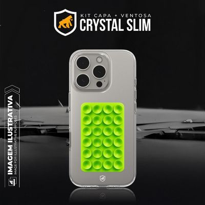 Kit Capa Crystal Slim para Iphone 15 + Ventosa VERDE Gshield