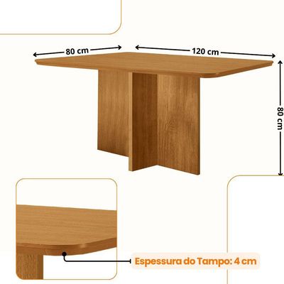 Mesa De Jantar Olímpia 120cm Tampo Mdf Canto Copo Naturalle