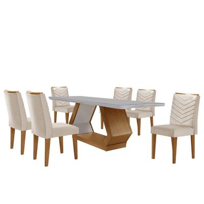 Mesa De Jantar Alvorada 180cm Com 6 Cadeiras Liz Moderna Veludo Creme/off White/imbuia