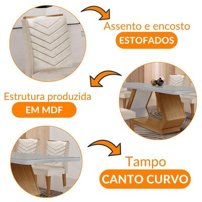 Mesa De Jantar Alvorada 180cm Com 6 Cadeiras Liz Moderna Veludo Creme/off White/imbuia