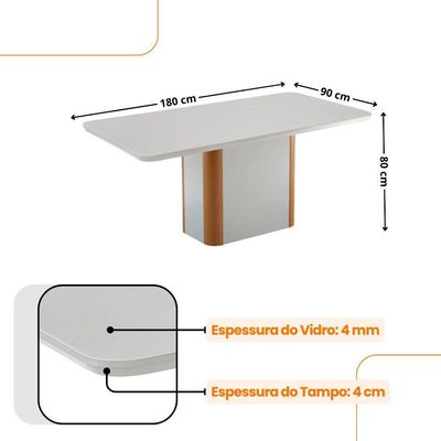 Mesa De Jantar Isadora 180cm Tampo Mdf Vidro Com 6 Cadeira Diane Linho Capuccino Off White Natural Serigueira