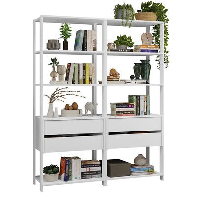 Estante Armário Multiuso Para Livros 4 Gavetas 8 Prateleiras 140cm Madesa Branco