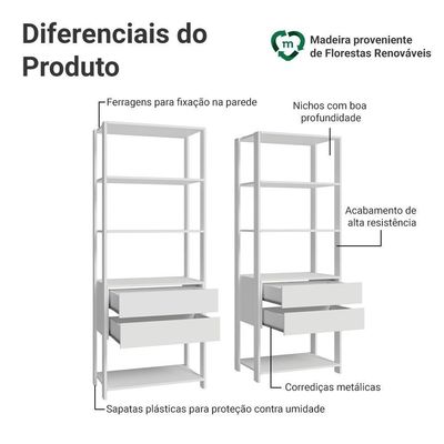 Estante Armário Multiuso Para Livros 4 Gavetas 8 Prateleiras 140cm Madesa Branco