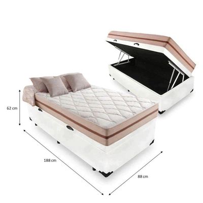Cama Box Baú Solteiro Tecido Sintético Branco Com Colchão Pillow Angel - Bello Box - Molas Ensacadas 62x88x188