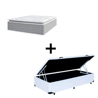 Cama Box Baú Solteiro 88 Sintético Branco Com Colchão Nazar Viscoeslástico D33 Cinza