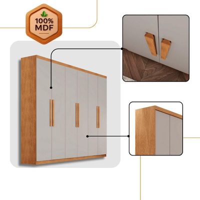 Guarda Roupa Casal Hera 6 Portas Rufato Naturalle Off White