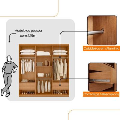 Guarda Roupa Casal Encanto 100% Mdf 6 Portas E 4 Gavetas Ruf Naturalle/off White