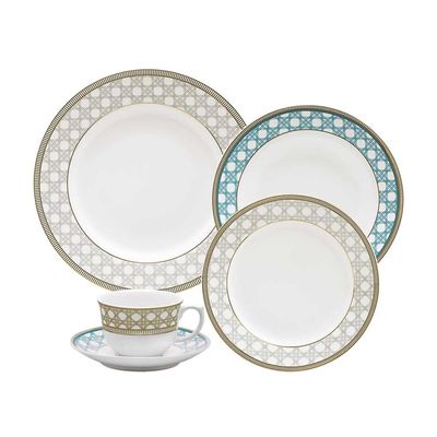 Jogo de Jantar e Chá Oxford Flamingo Palhinha Brasileira 30 Peças Porcelana