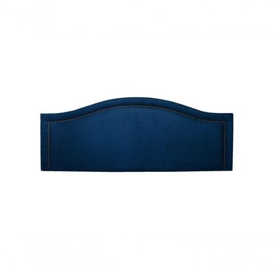 Cabeceira Casal Curva Luxo 140x60 Suede Azul - Tachas Fumê