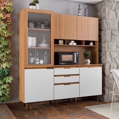 Armário De Cozinha Batrol Superiore 5 Portas 3 Gavetas Freijo Com Off White
