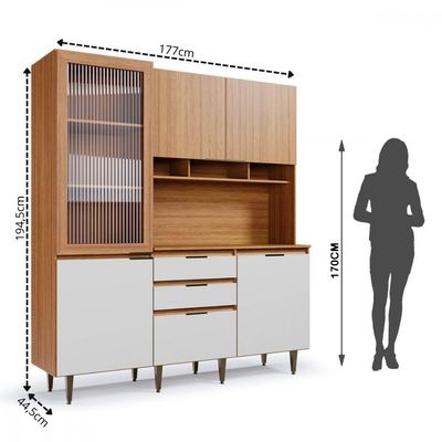 Armário De Cozinha Batrol Superiore 5 Portas 3 Gavetas Freijo Com Off White