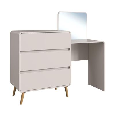Cômoda Penteadeira Multifuncional Com Espelho E 3 Gavetas Grande Para Quarto Estilo Retrô Bege Dunas