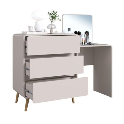Cômoda Penteadeira Multifuncional Com Espelho E 3 Gavetas Grande Para Quarto Estilo Retrô Bege Dunas