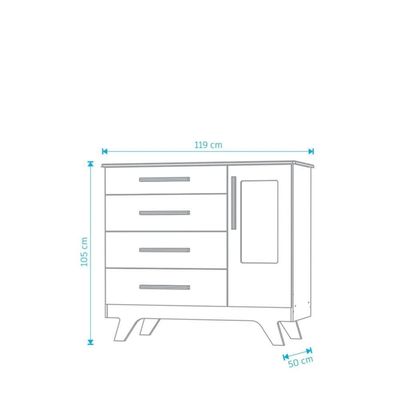 Cômoda 1 Porta 4 Gavetas Retrô - Moveis Peroba Branco Brilho