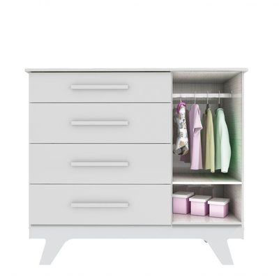 Cômoda 1 Porta 4 Gavetas Retrô - Moveis Peroba Branco Brilho