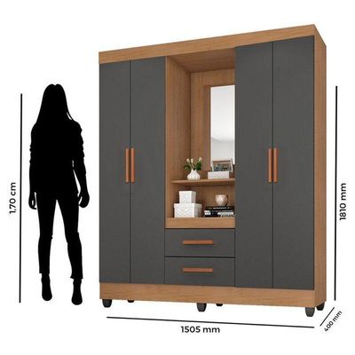 Guarda Roupa Casal Capela Ambiente Lite Nature Cinza – Móveis Leão
