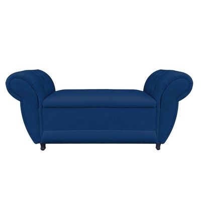 Recamier com Baú Grécia 195cm Suede Azul Marinho