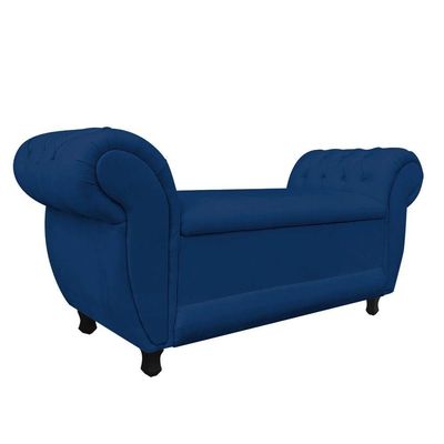 Recamier com Baú Grécia 195cm Suede Azul Marinho