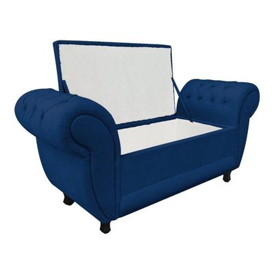 Recamier com Baú Grécia 195cm Suede Azul Marinho