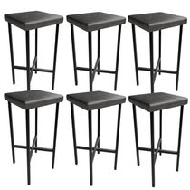 Kit 06 Banquetas Alta Bar Cozinha Sala De Jantar Preto Stella L02 Couríssimo Preto - Lyam Decor