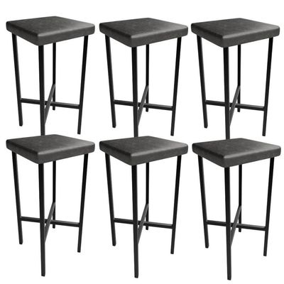 Kit 06 Banquetas Alta Bar Cozinha Sala De Jantar Preto Stella L02 Couríssimo Preto - Lyam Decor