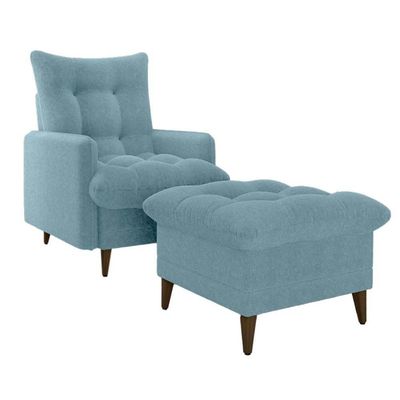Poltrona De Amamentação Com Puff Luxo Confortável Montreal Matrix Boucle Azul