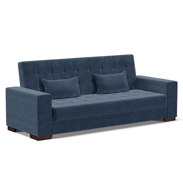 Sofá Cama 02 Lugares Lisboa Pés De Madeira Cor Azul Marinho