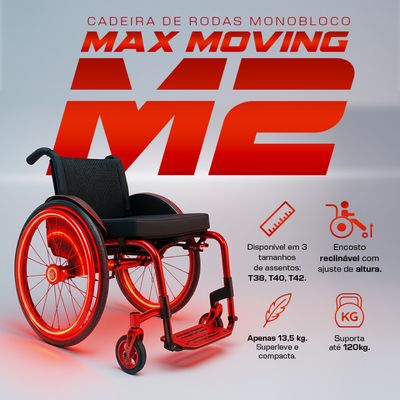 Cadeira de Rodas  Monobloco em Alumínio M2 Max Moving Tam 42 Dellamed 42 / Preto