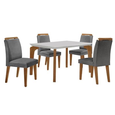 Conjunto Mesa Liz 120cm Com 4 Cadeiras Athenas Moderna Linho Grafite Off White Imbuia