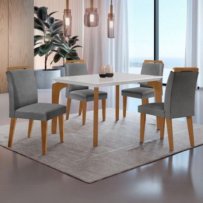 Conjunto Mesa Liz 120cm Com 4 Cadeiras Athenas Moderna Linho Grafite Off White Imbuia
