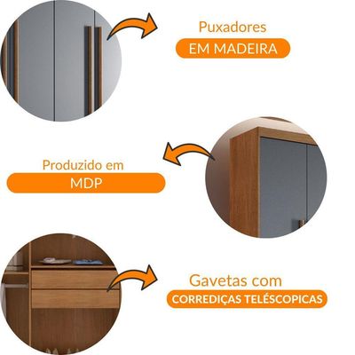 Guarda Roupa Casal Heros 6 Portas Com Pés Moderna Imbuia Com Grafite