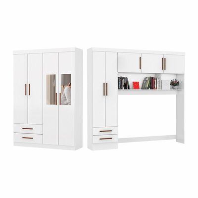 Guarda Roupa Casal Modulado 5 Portas Hercules 4 Portas 4 Gavetas com Espelho Branco