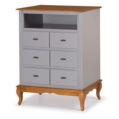 Cômoda Antique 6 Gavetas Nicho Laca Cinza