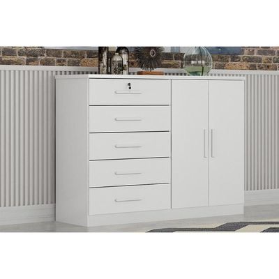 Cômoda De Quarto Space C- 2 Portas E 5 Gavetas Neve - Novo Horizonte
