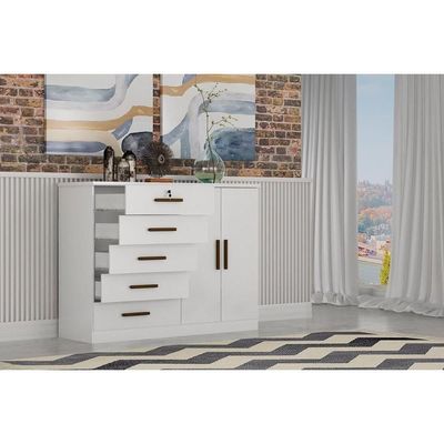 Cômoda De Quarto Space C- 2 Portas E 5 Gavetas Neve - Novo Horizonte