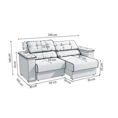 Sofá Cama Kappesberg Stelo Linho Cinza 230cm