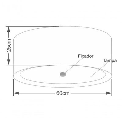 Plafon Cilíndrico Md-3008 Cúpula Em Duplo Tecido 60x25cm Linho Bege / Branco - Bivolt