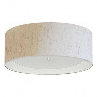 Plafon Cilíndrico Md-3008 Cúpula Em Duplo Tecido 60x25cm Linho Bege / Branco - Bivolt