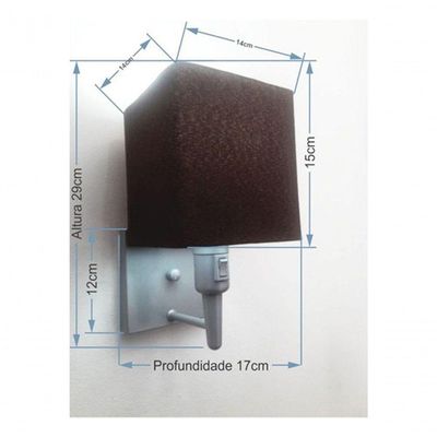 Arandela Quadrada Vivare Md-2019 Com Interruptor Cúpula Em Tecido Bivolt Cinza-café 127-220v