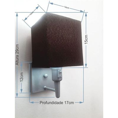 Arandela Quadrada Vivare Md-2019 Com Interruptor Cúpula Em Tecido Bivolt Cinza-café 127-220v