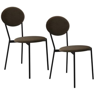 Kit 02 Cadeiras Estofada Para Sala De Jantar Azuri Preto C01 Veludo Marrom Sand - Lyam Decor