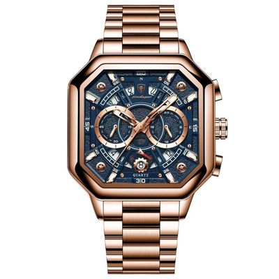 Relógio De Quartzo Com Cronógrafo Mostrador Luminoso Pulseira Em Aço Inoxidável 5atm Azul Rose