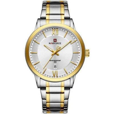 Relógio De Quartzo Masculino Pulseira Em Aço Inoxidável 3atm à Prova D´agua Branco Dourado