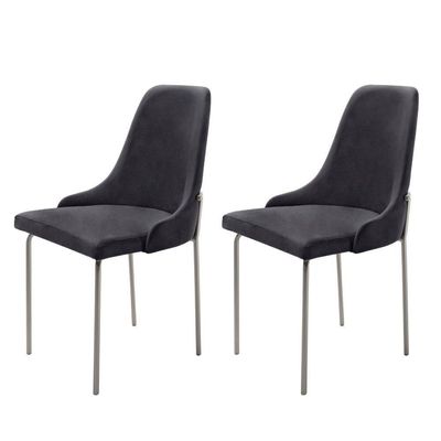 Conjunto Com 2 Cadeiras Metal Vicenza Moderna Mobilia Linho Preto Prata