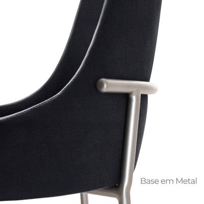 Conjunto Com 2 Cadeiras Metal Vicenza Moderna Mobilia Linho Preto Prata
